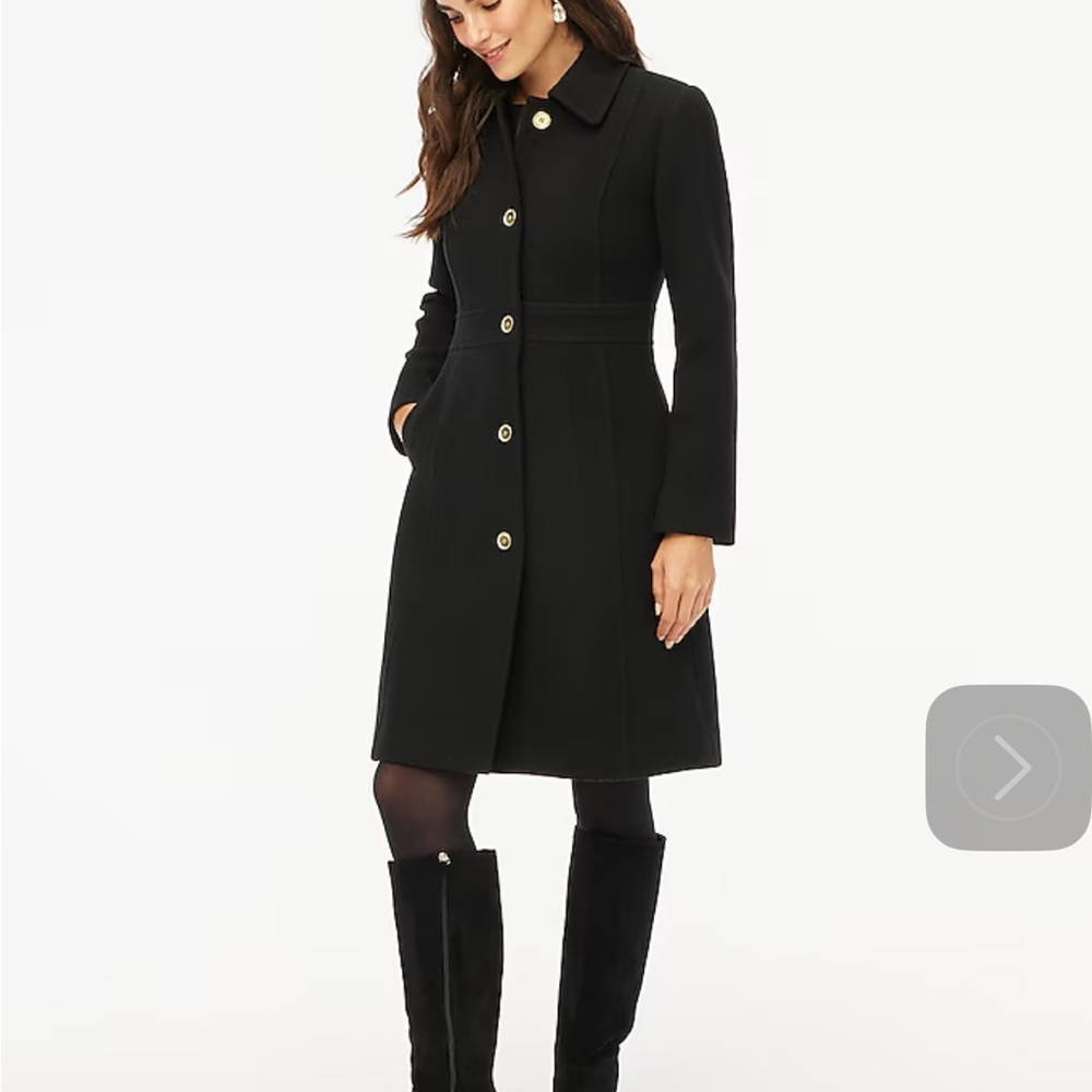 J.Crew black Classic Lady Day Coat in Wool blend.  Size 8. New. Never worn.